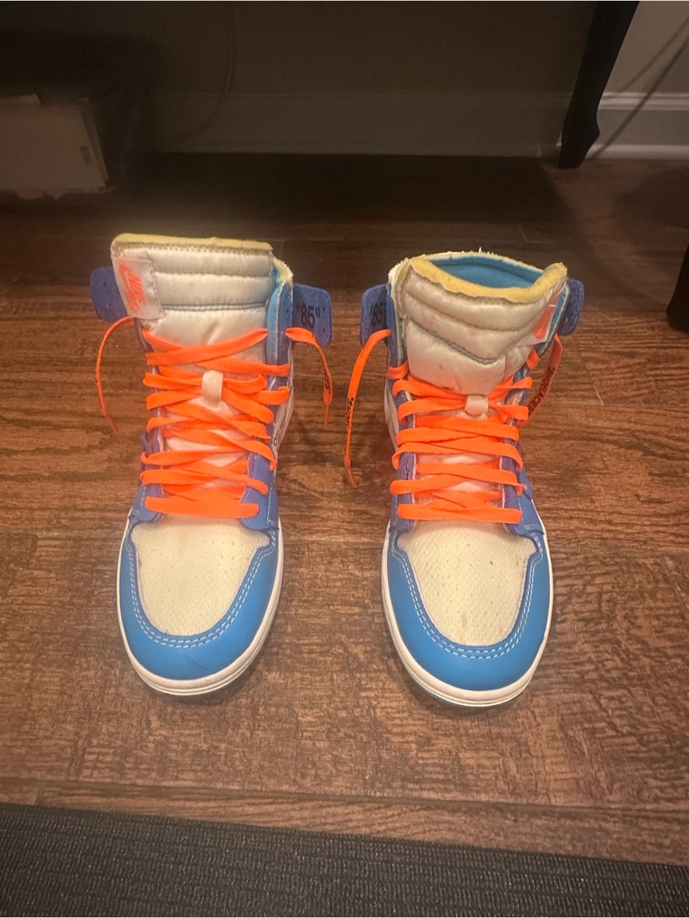 Nike Off-WhiteHigh-Top Sneakers in Blue/White with Orange Laces - Picture 4 of 5